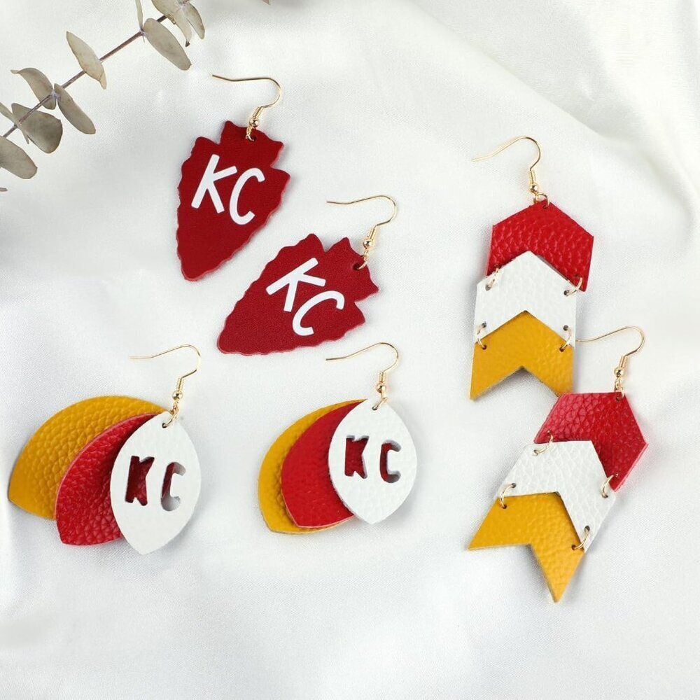 Leather Earrings for Football Fans Kansas City Inspired Jewelry Drop - Picture 5 of 5